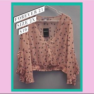 Bell Sleeve V-Neck Wrap Front Crop Top